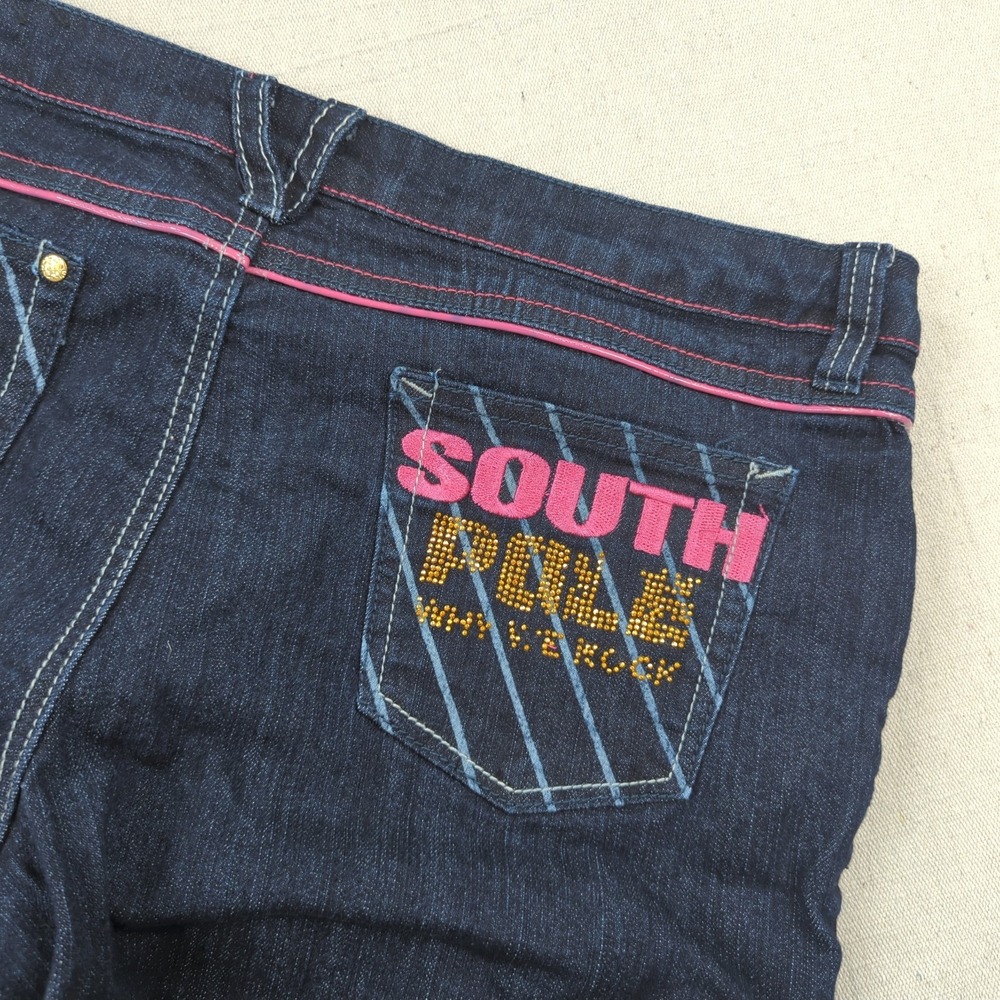 Southpole Jeans‎ Womens 15 Blue Flare Embelished Stretch Dark Wash
